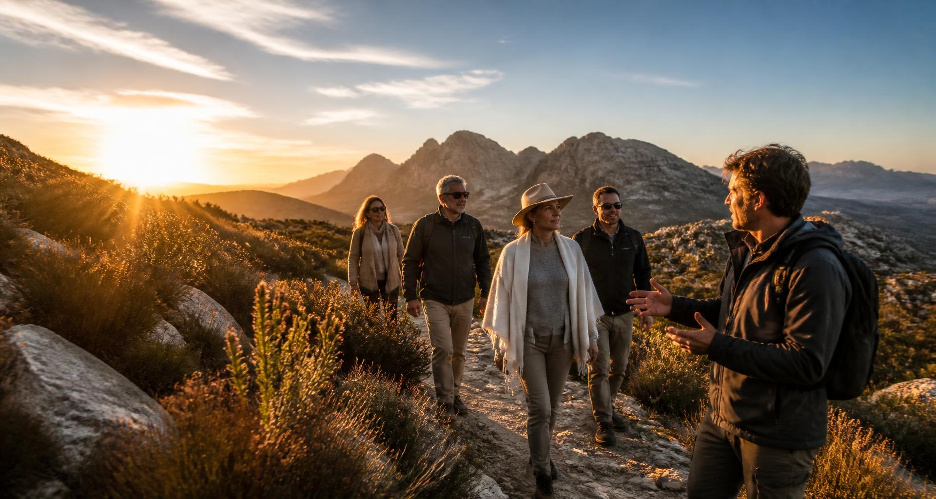 A LuxuryTrips travel director leading a small group at sunrise